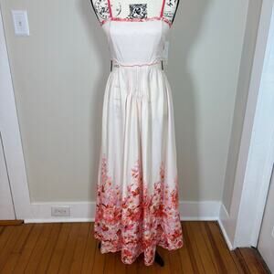 NWT Commense Floral Print Lace Up Back Cut Out Maxi Dress SZ S Romantic Fairy